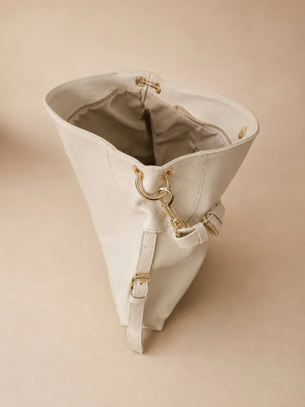 Italian Leather Slouchy Hobo Bag, East-West Minimalist Everyday Tote